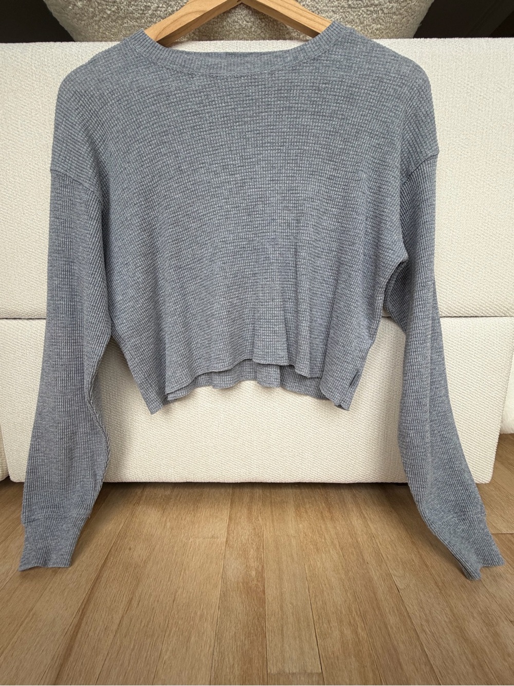 TNA Women's Cropped Waffle Knit Long-Sleeve Top - Gray